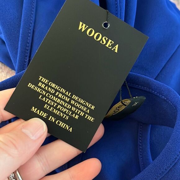 Woosea Royal Blue Halter Neck Maxi Dress‎ Ruffle Evening Cocktail Party XL - Picture 4 of 6